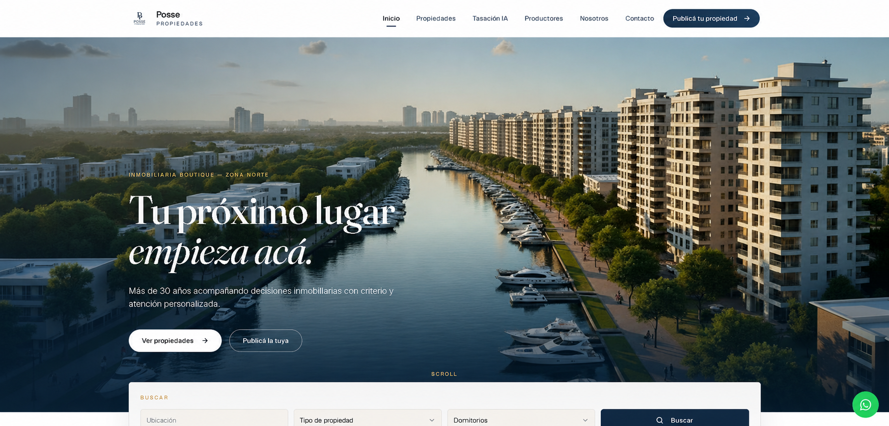 Home de Posse Propiedades con nueva identidad, hero editorial y buscador inmobiliario